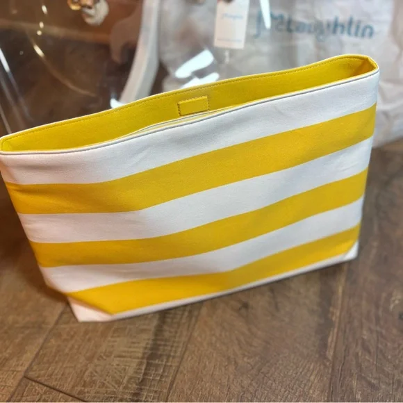 NWT J.McLaughlin Harper Clear Yellow Stripe Tote Stadium Beach Bag Rope - Picture 8 of 12